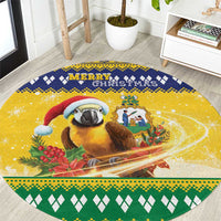Saint Vincent And The Grenadines Christmas Round Carpet Santa Vincent Parrot With Coat Of Arms - Wonder Print Shop