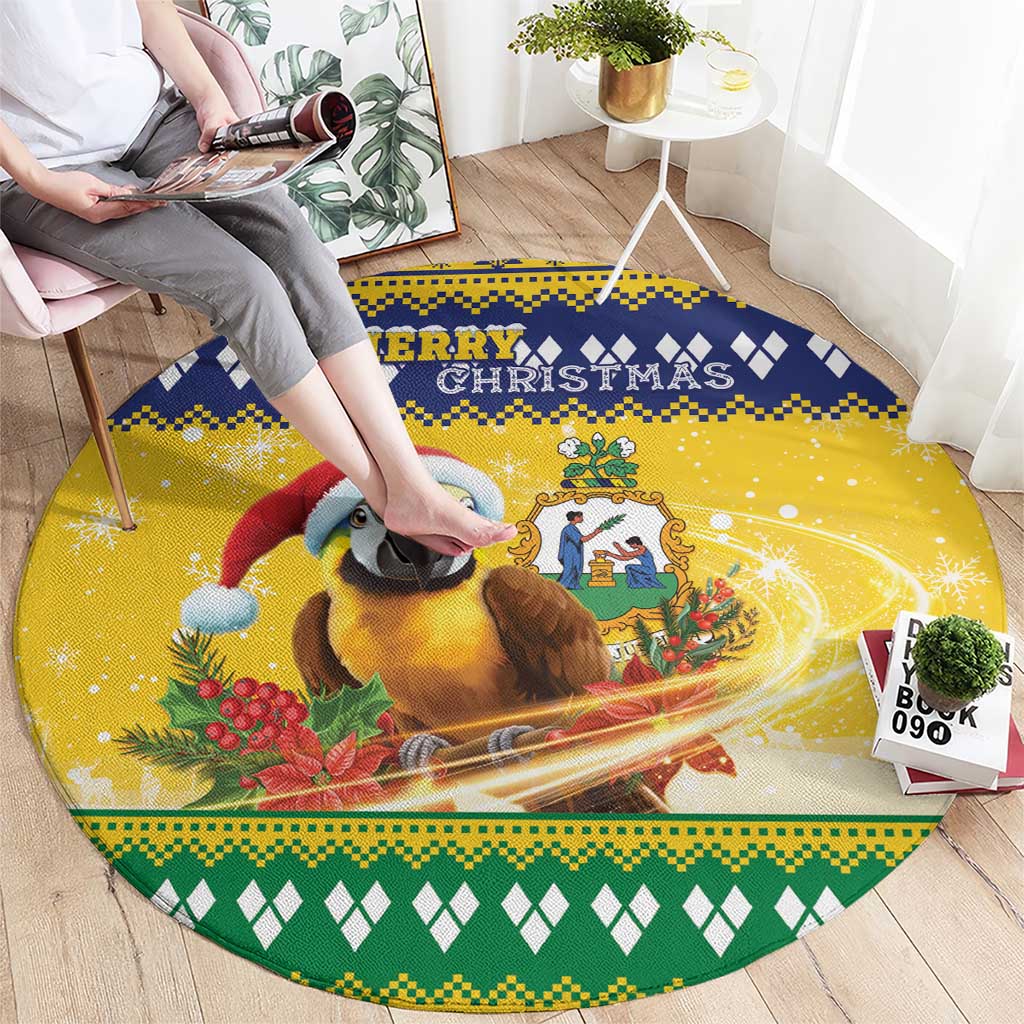 Saint Vincent And The Grenadines Christmas Round Carpet Santa Vincent Parrot With Coat Of Arms - Wonder Print Shop
