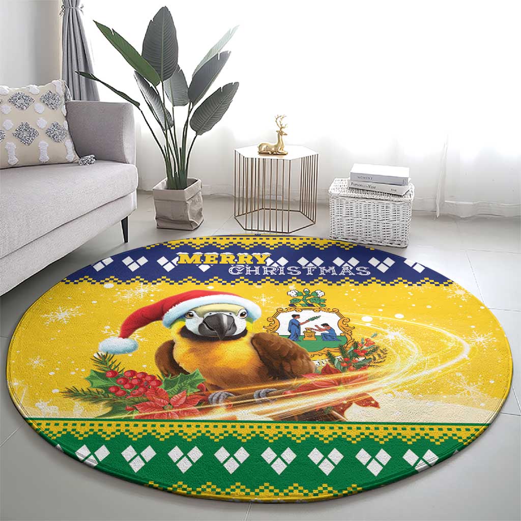 Saint Vincent And The Grenadines Christmas Round Carpet Santa Vincent Parrot With Coat Of Arms - Wonder Print Shop