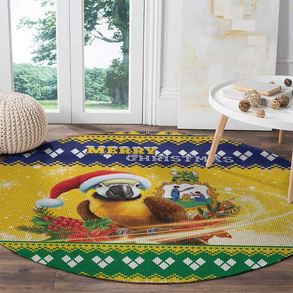Saint Vincent And The Grenadines Christmas Round Carpet Santa Vincent Parrot With Coat Of Arms - Wonder Print Shop
