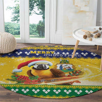 Saint Vincent And The Grenadines Christmas Round Carpet Santa Vincent Parrot With Coat Of Arms - Wonder Print Shop