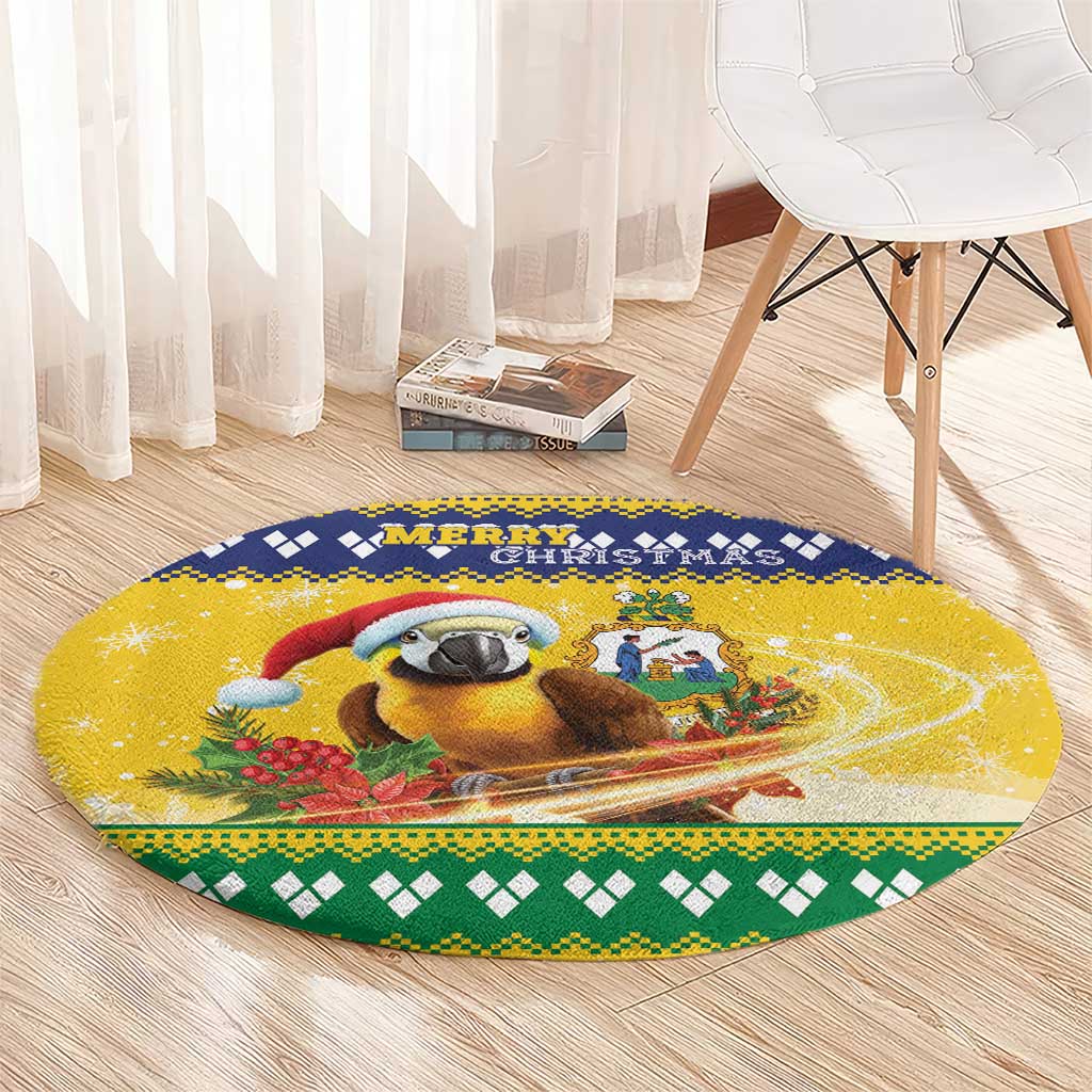 Saint Vincent And The Grenadines Christmas Round Carpet Santa Vincent Parrot With Coat Of Arms - Wonder Print Shop