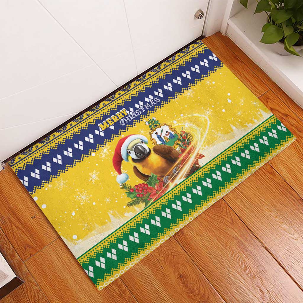 Saint Vincent And The Grenadines Christmas Rubber Doormat Santa Vincent Parrot With Coat Of Arms - Wonder Print Shop