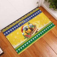 Saint Vincent And The Grenadines Christmas Rubber Doormat Santa Vincent Parrot With Coat Of Arms - Wonder Print Shop