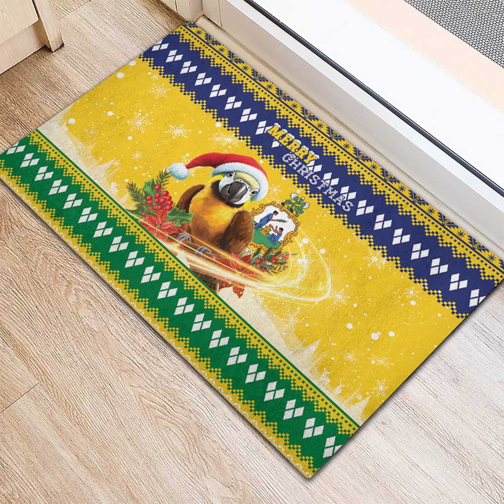 Saint Vincent And The Grenadines Christmas Rubber Doormat Santa Vincent Parrot With Coat Of Arms - Wonder Print Shop