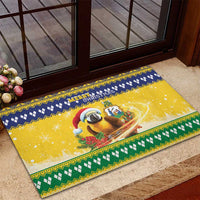 Saint Vincent And The Grenadines Christmas Rubber Doormat Santa Vincent Parrot With Coat Of Arms - Wonder Print Shop