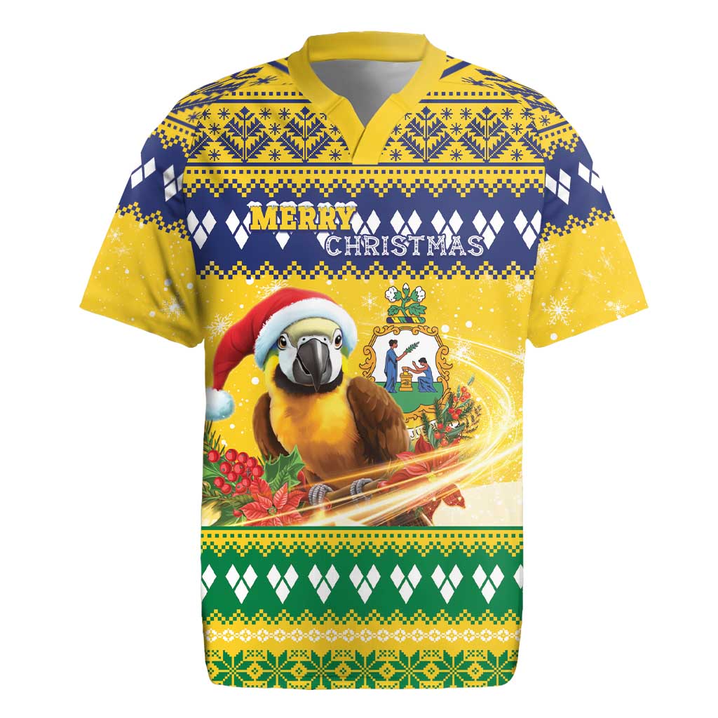 Saint Vincent And The Grenadines Christmas Rugby Jersey Santa Vincent Parrot With Coat Of Arms - Wonder Print Shop