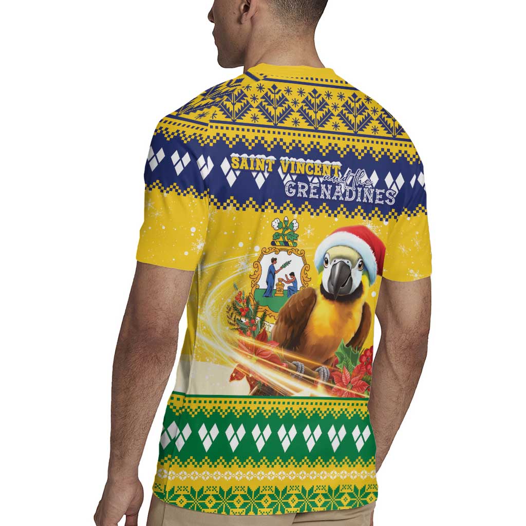 Saint Vincent And The Grenadines Christmas Rugby Jersey Santa Vincent Parrot With Coat Of Arms - Wonder Print Shop