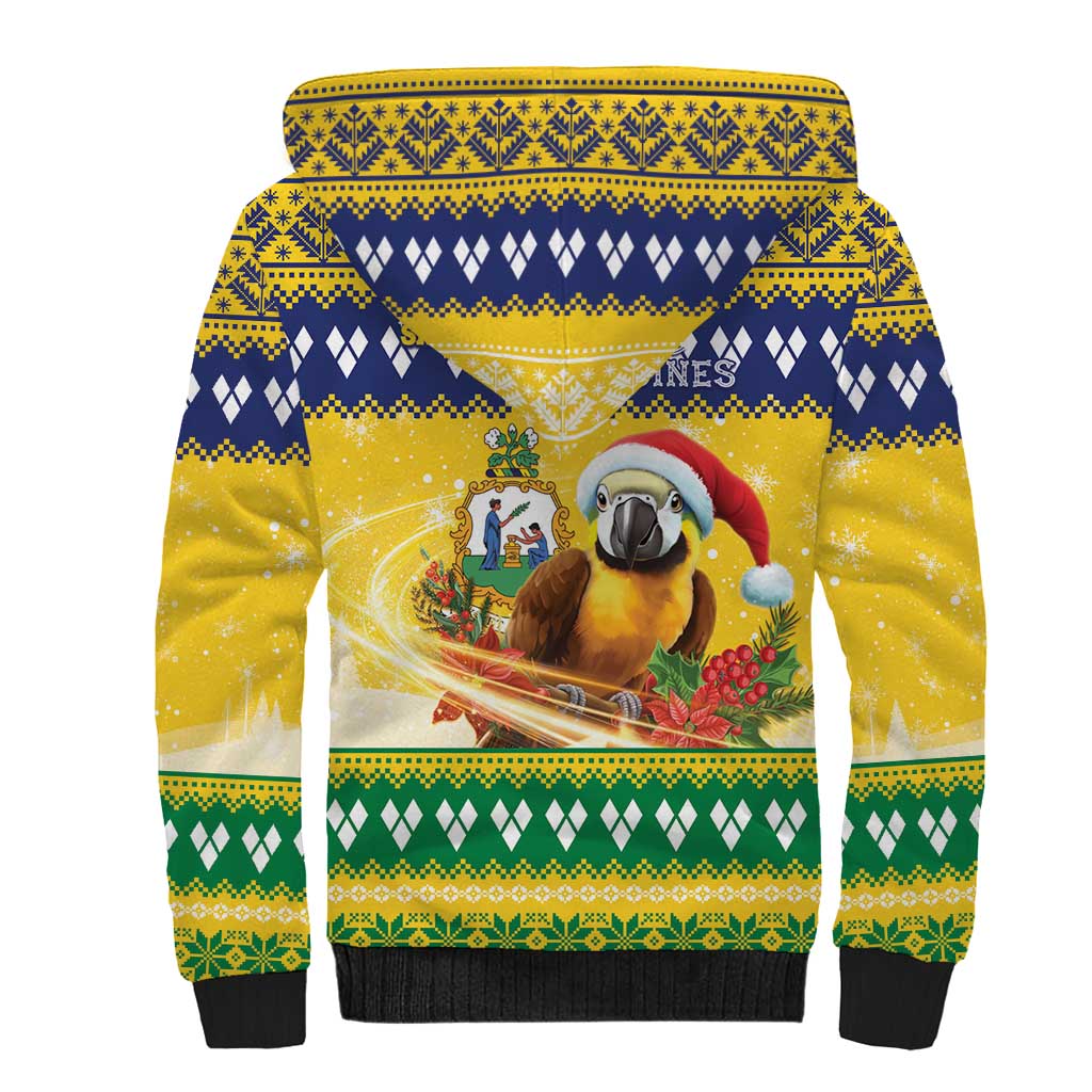 Saint Vincent And The Grenadines Christmas Sherpa Hoodie Santa Vincent Parrot With Coat Of Arms - Wonder Print Shop