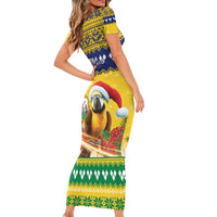 Saint Vincent And The Grenadines Christmas Short Sleeve Bodycon Dress Santa Vincent Parrot With Coat Of Arms - Wonder Print Shop