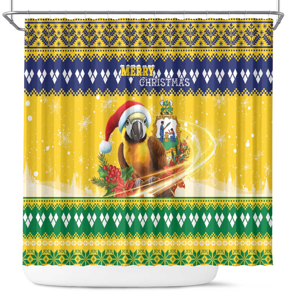 Saint Vincent And The Grenadines Christmas Shower Curtain Santa Vincent Parrot With Coat Of Arms - Wonder Print Shop