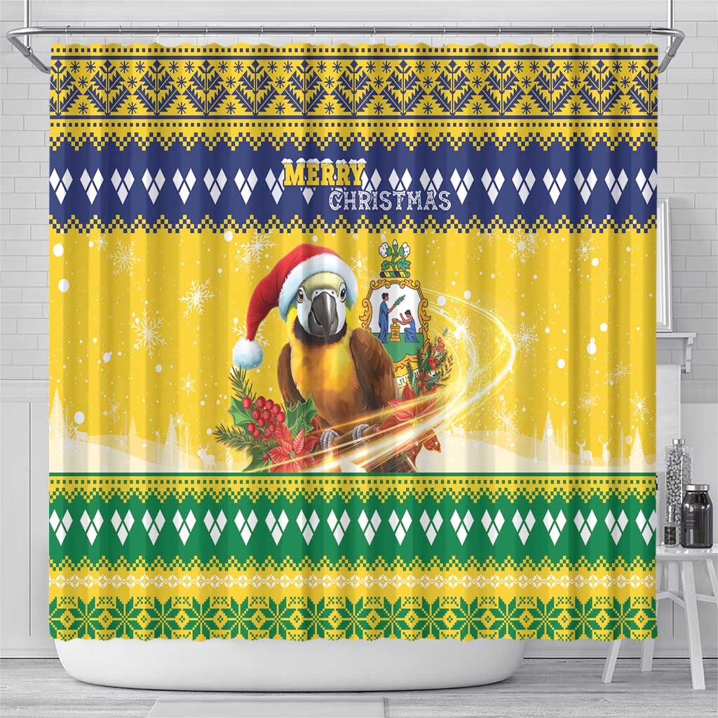 Saint Vincent And The Grenadines Christmas Shower Curtain Santa Vincent Parrot With Coat Of Arms - Wonder Print Shop