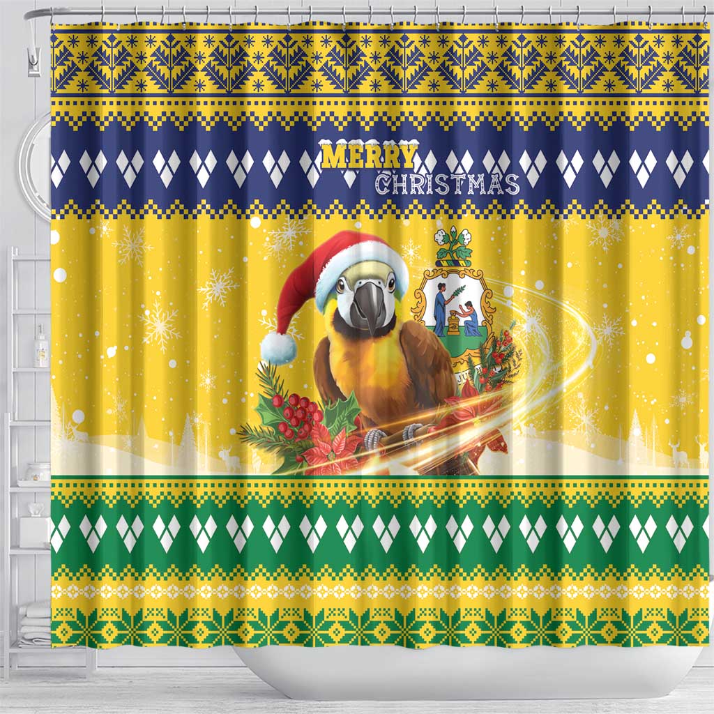 Saint Vincent And The Grenadines Christmas Shower Curtain Santa Vincent Parrot With Coat Of Arms - Wonder Print Shop