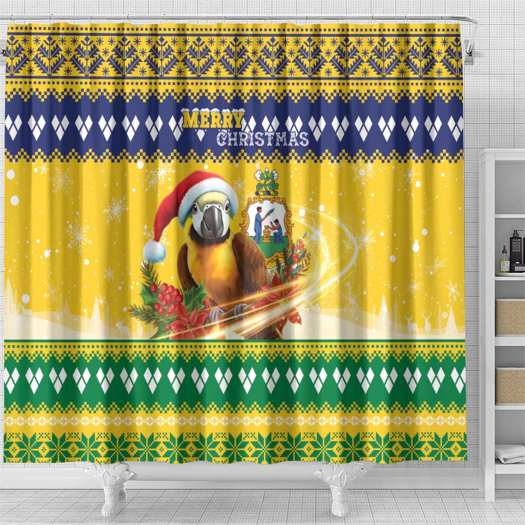 Saint Vincent And The Grenadines Christmas Shower Curtain Santa Vincent Parrot With Coat Of Arms - Wonder Print Shop