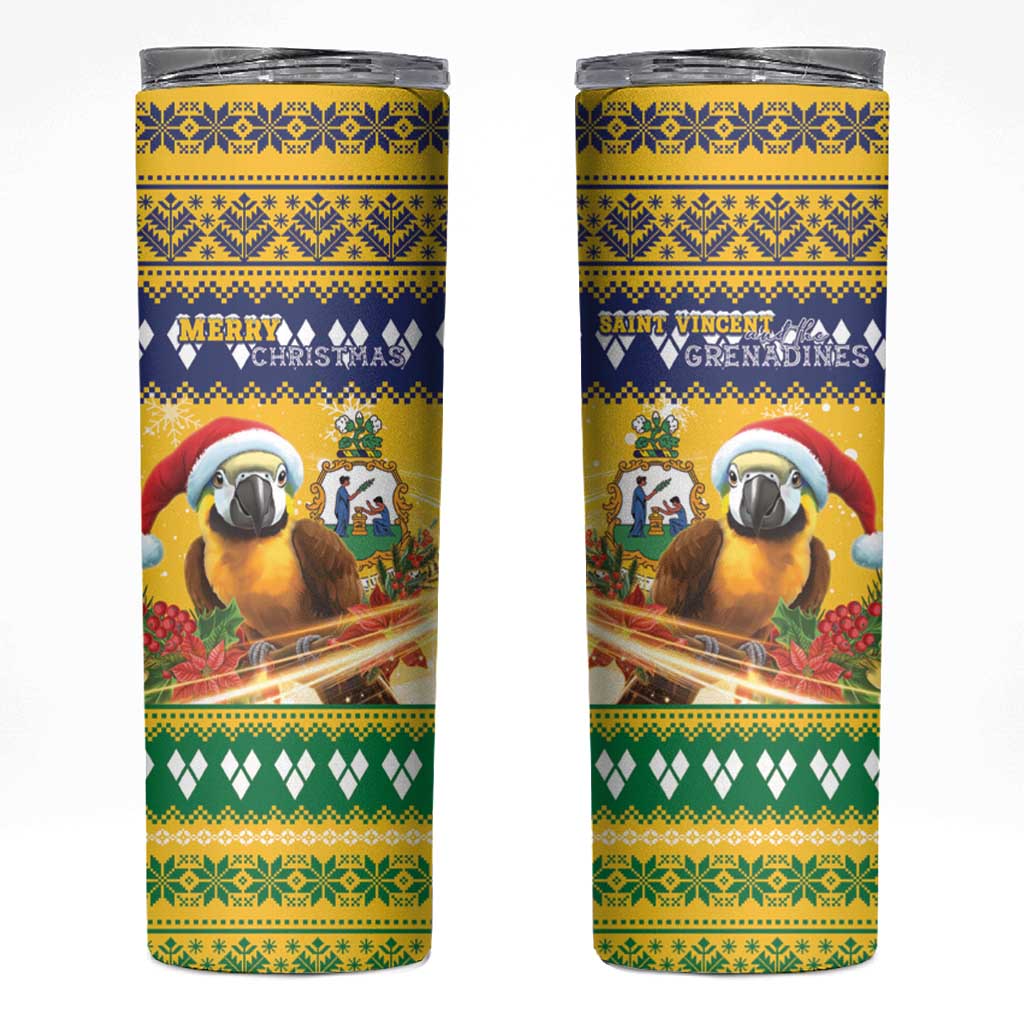 Saint Vincent And The Grenadines Christmas Skinny Tumbler Santa Vincent Parrot With Coat Of Arms - Wonder Print Shop