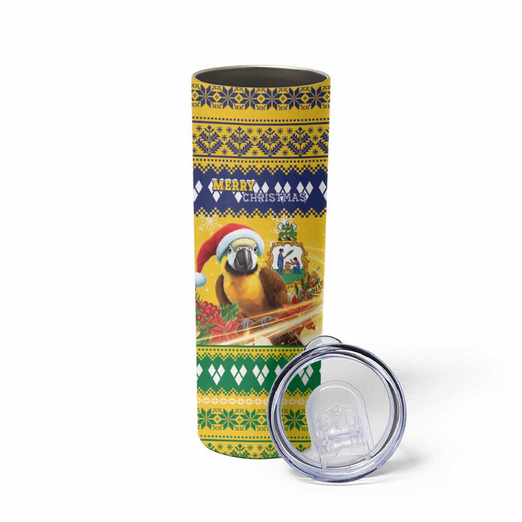 Saint Vincent And The Grenadines Christmas Skinny Tumbler Santa Vincent Parrot With Coat Of Arms - Wonder Print Shop