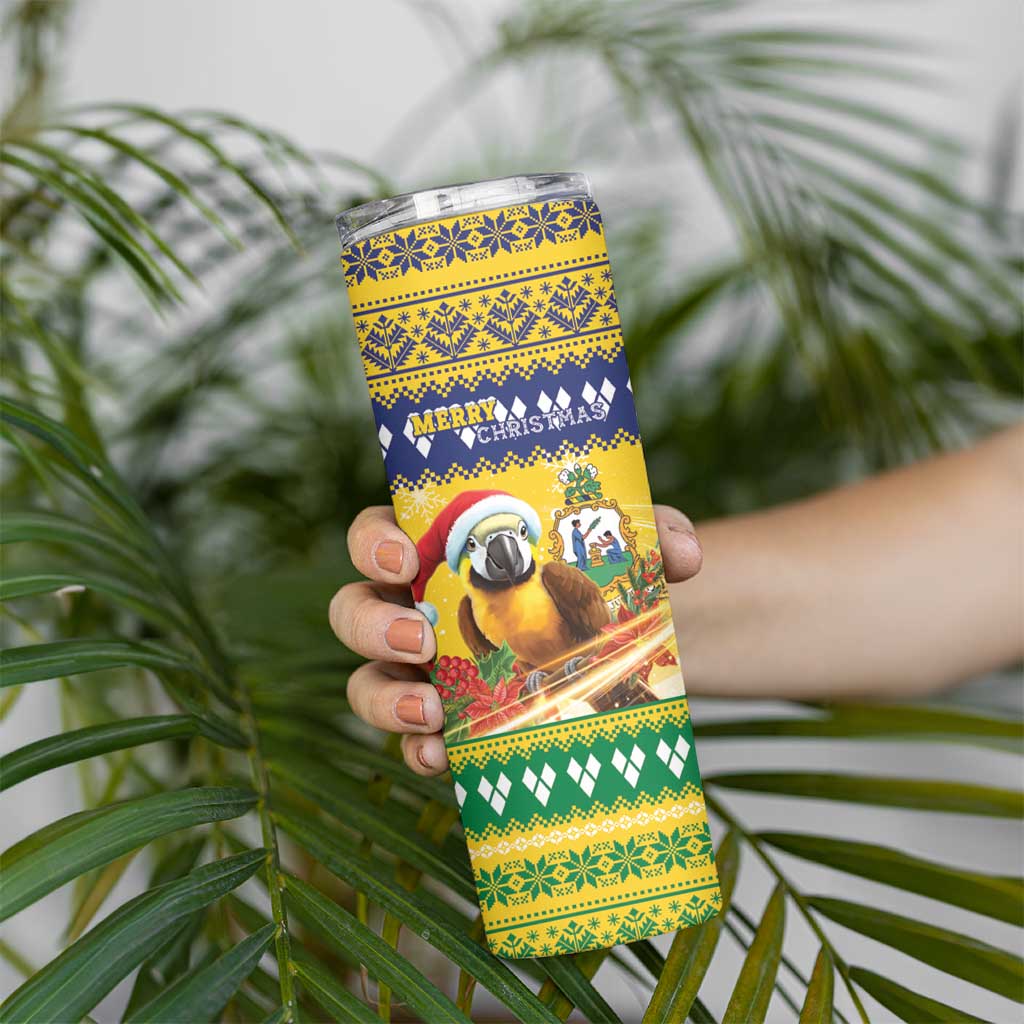 Saint Vincent And The Grenadines Christmas Skinny Tumbler Santa Vincent Parrot With Coat Of Arms - Wonder Print Shop