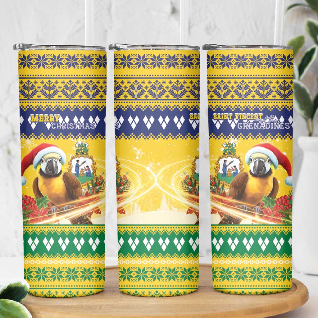 Saint Vincent And The Grenadines Christmas Skinny Tumbler Santa Vincent Parrot With Coat Of Arms - Wonder Print Shop