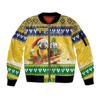 Saint Vincent And The Grenadines Christmas Sleeve Zip Bomber Jacket Santa Vincent Parrot With Coat Of Arms - Wonder Print Shop