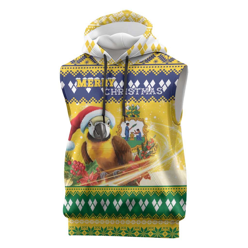 Saint Vincent And The Grenadines Christmas Sleeveless Hoodie Santa Vincent Parrot With Coat Of Arms - Wonder Print Shop