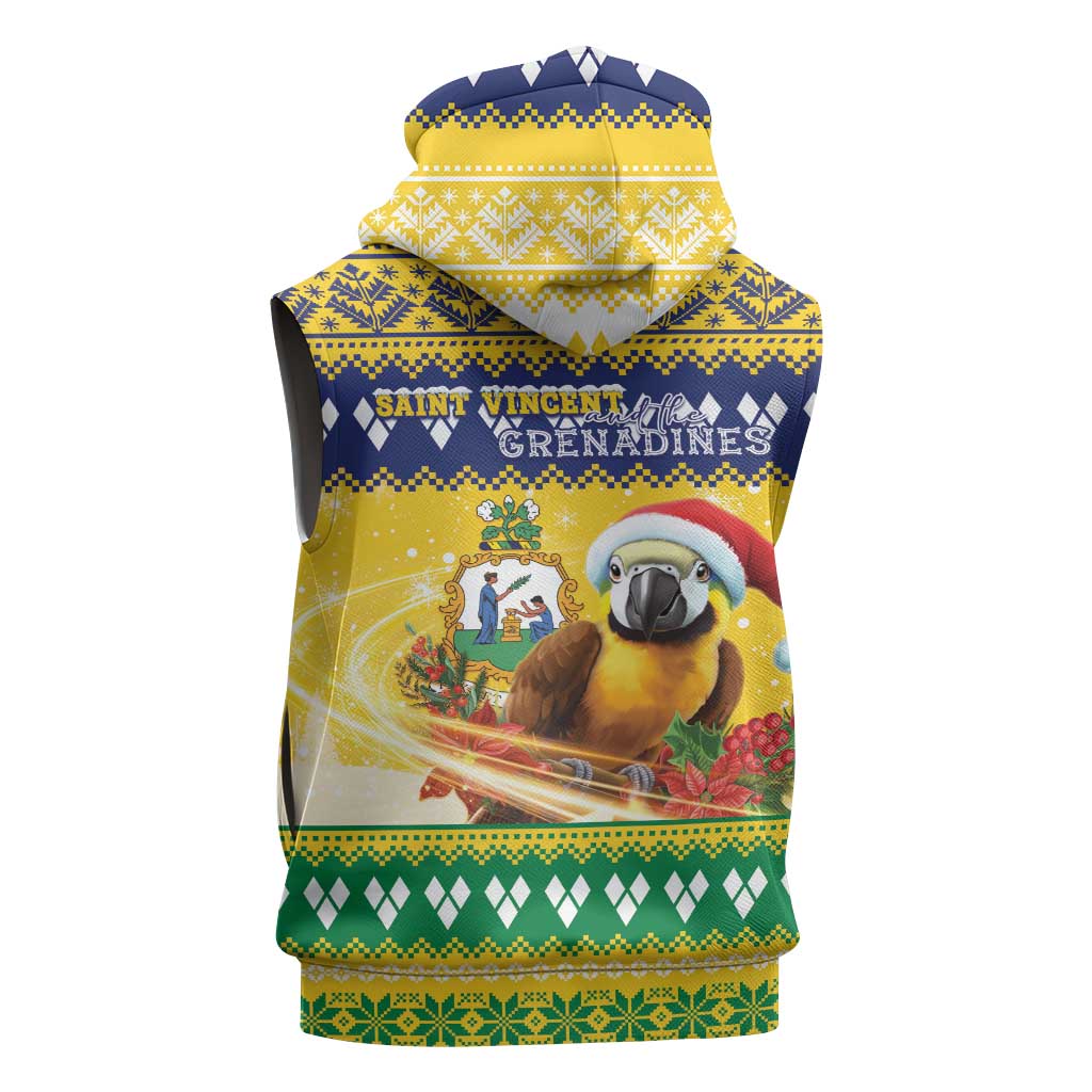 Saint Vincent And The Grenadines Christmas Sleeveless Hoodie Santa Vincent Parrot With Coat Of Arms - Wonder Print Shop