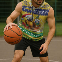 Saint Vincent And The Grenadines Christmas Sleeveless Hoodie Santa Vincent Parrot With Coat Of Arms - Wonder Print Shop