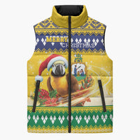 Saint Vincent And The Grenadines Christmas Sleeveless Puffer Jacket Santa Vincent Parrot With Coat Of Arms - Wonder Print Shop