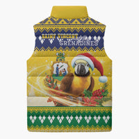 Saint Vincent And The Grenadines Christmas Sleeveless Puffer Jacket Santa Vincent Parrot With Coat Of Arms - Wonder Print Shop