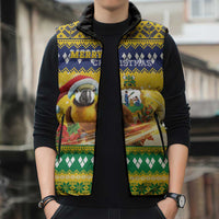 Saint Vincent And The Grenadines Christmas Sleeveless Puffer Jacket Santa Vincent Parrot With Coat Of Arms - Wonder Print Shop