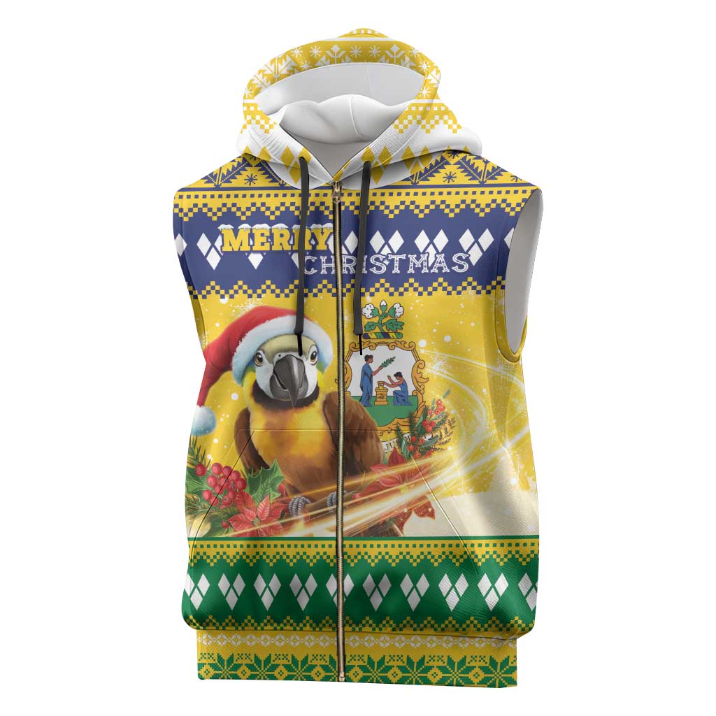 Saint Vincent And The Grenadines Christmas Sleeveless Zip Hoodie Santa Vincent Parrot With Coat Of Arms - Wonder Print Shop