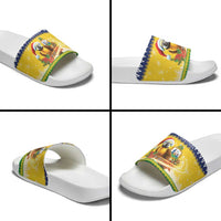 Saint Vincent And The Grenadines Christmas Slide Sandals Santa Vincent Parrot With Coat Of Arms - Wonder Print Shop