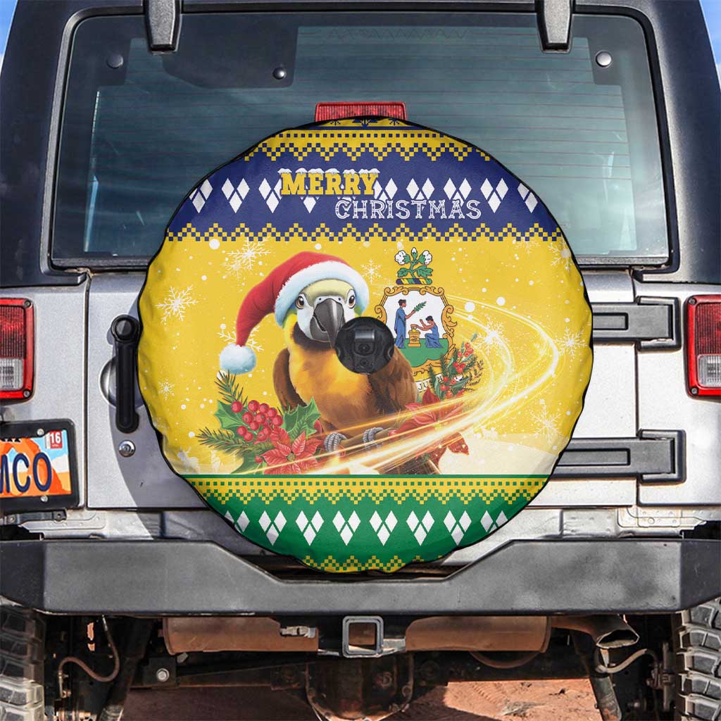 Saint Vincent And The Grenadines Christmas Spare Tire Cover Santa Vincent Parrot With Coat Of Arms - Wonder Print Shop