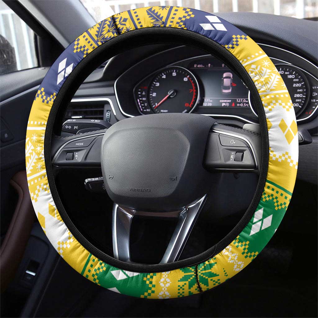 Saint Vincent And The Grenadines Christmas Steering Wheel Cover Santa Vincent Parrot With Coat Of Arms - Wonder Print Shop