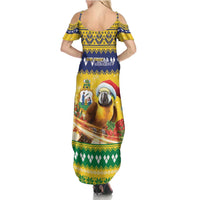 Saint Vincent And The Grenadines Christmas Summer Maxi Dress Santa Vincent Parrot With Coat Of Arms - Wonder Print Shop