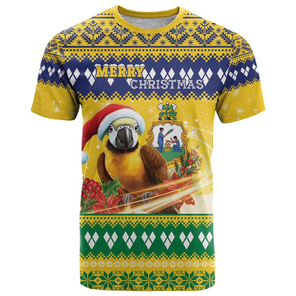 Saint Vincent And The Grenadines Christmas T Shirt Santa Vincent Parrot With Coat Of Arms - Wonder Print Shop