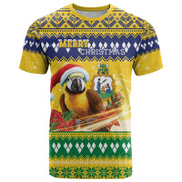 Saint Vincent And The Grenadines Christmas T Shirt Santa Vincent Parrot With Coat Of Arms - Wonder Print Shop