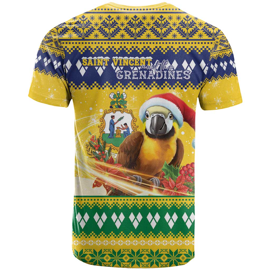 Saint Vincent And The Grenadines Christmas T Shirt Santa Vincent Parrot With Coat Of Arms - Wonder Print Shop