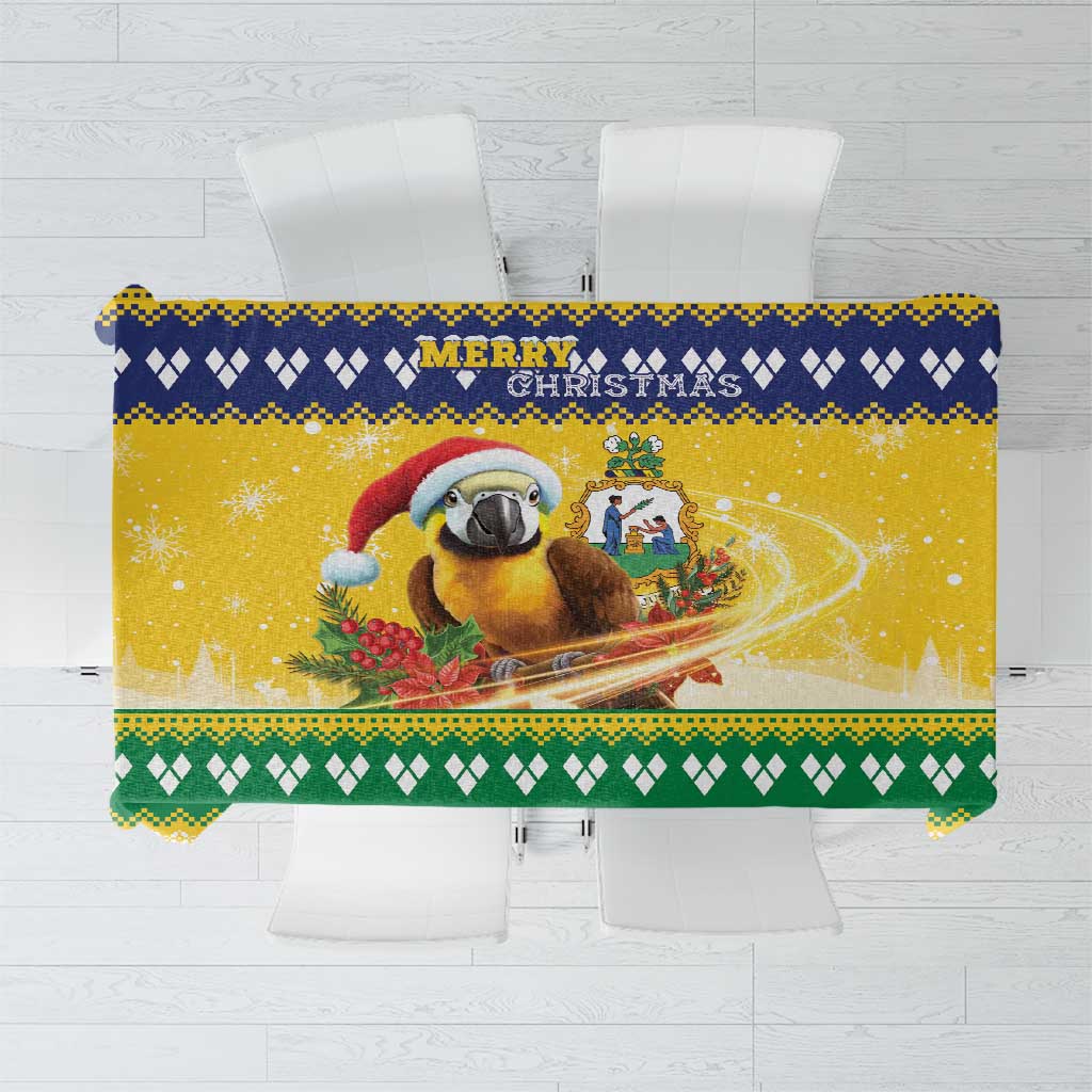 Saint Vincent And The Grenadines Christmas Tablecloth Santa Vincent Parrot With Coat Of Arms - Wonder Print Shop