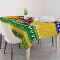 Saint Vincent And The Grenadines Christmas Tablecloth Santa Vincent Parrot With Coat Of Arms - Wonder Print Shop