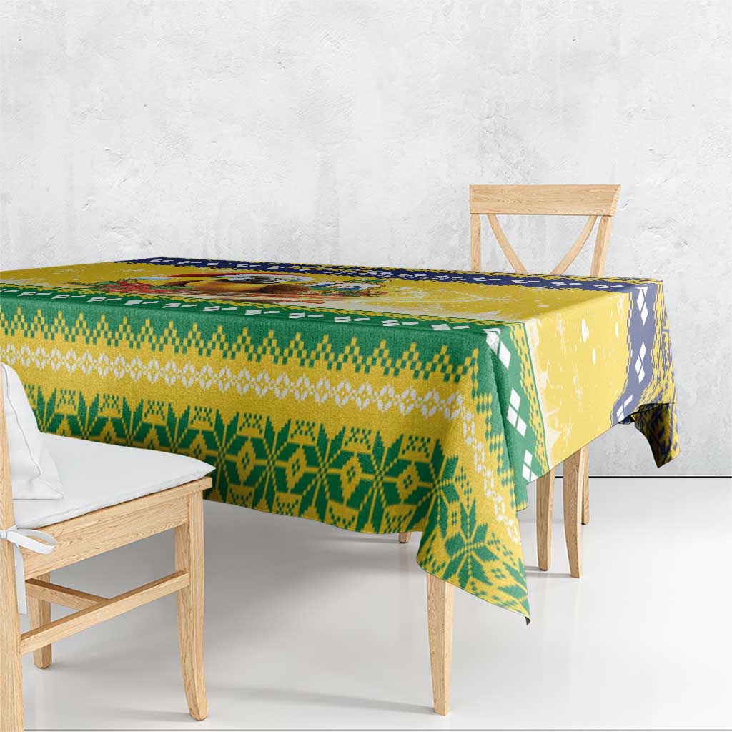 Saint Vincent And The Grenadines Christmas Tablecloth Santa Vincent Parrot With Coat Of Arms - Wonder Print Shop