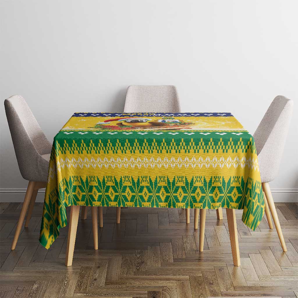 Saint Vincent And The Grenadines Christmas Tablecloth Santa Vincent Parrot With Coat Of Arms - Wonder Print Shop