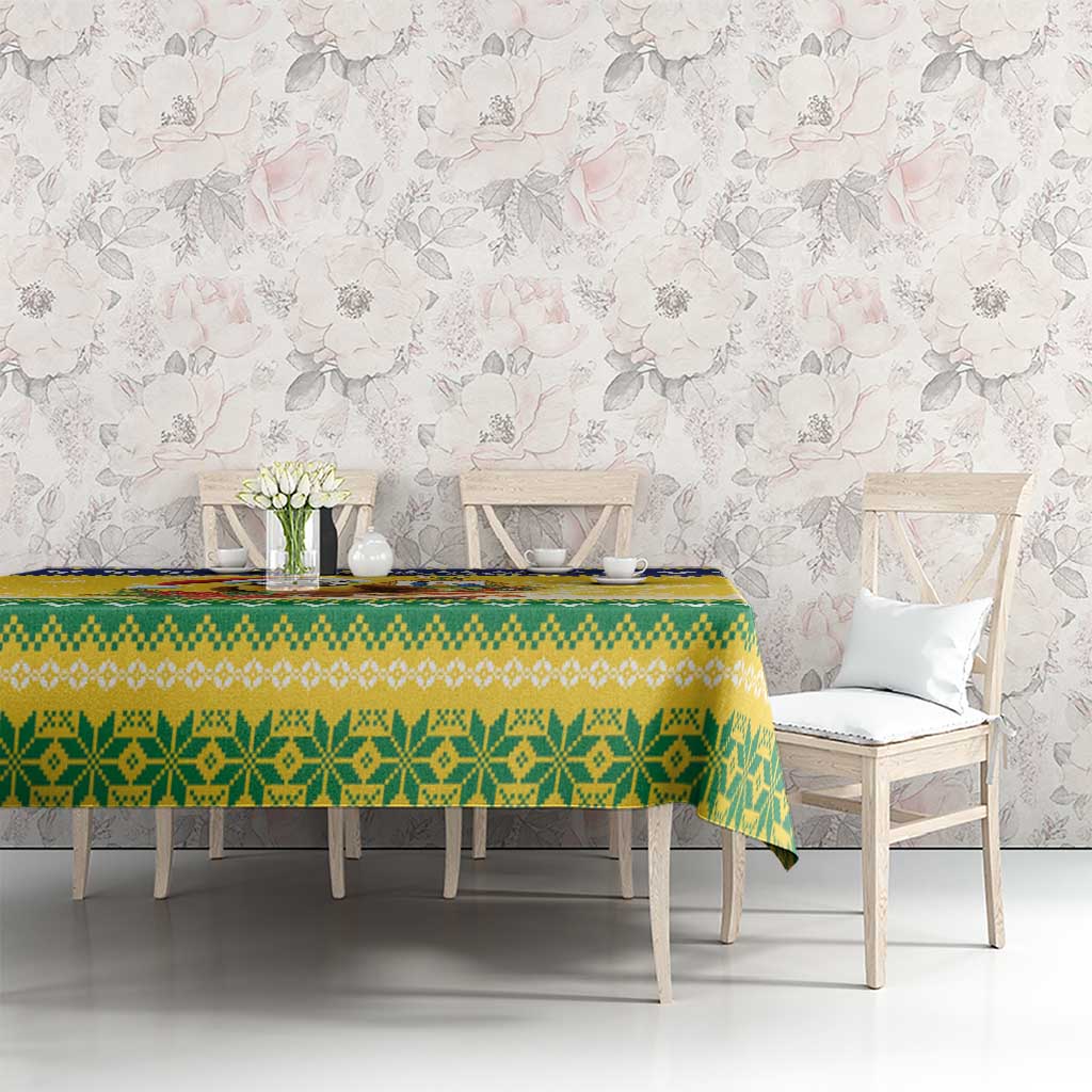 Saint Vincent And The Grenadines Christmas Tablecloth Santa Vincent Parrot With Coat Of Arms - Wonder Print Shop