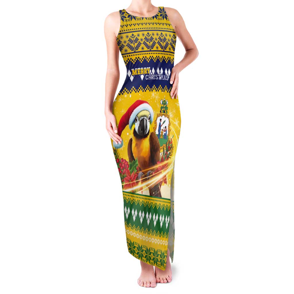 Saint Vincent And The Grenadines Christmas Tank Maxi Dress Santa Vincent Parrot With Coat Of Arms - Wonder Print Shop