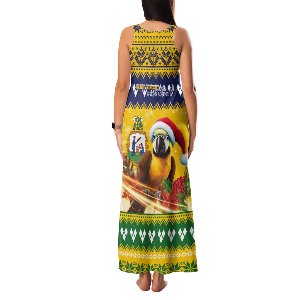 Saint Vincent And The Grenadines Christmas Tank Maxi Dress Santa Vincent Parrot With Coat Of Arms - Wonder Print Shop