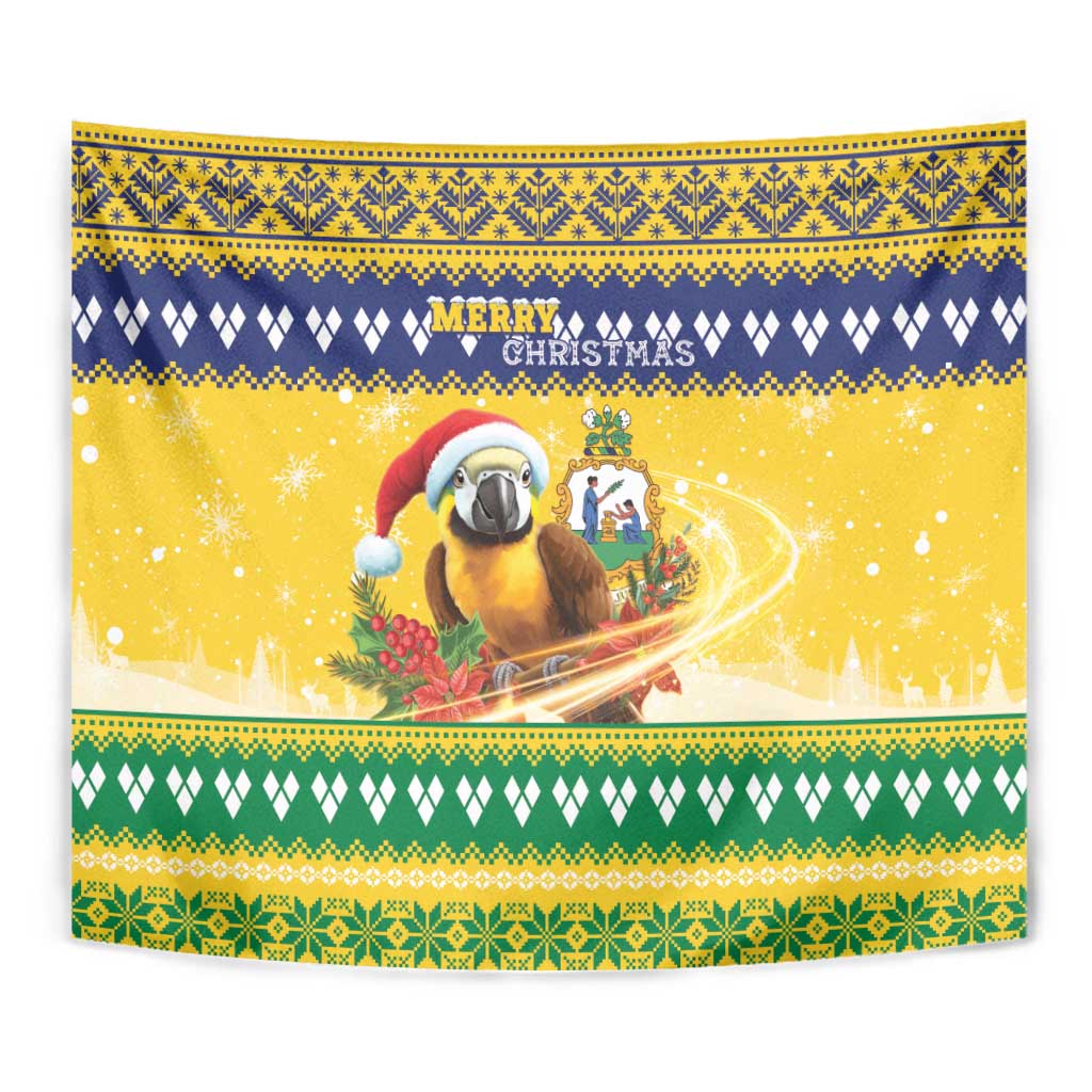 Saint Vincent And The Grenadines Christmas Tapestry Santa Vincent Parrot With Coat Of Arms - Wonder Print Shop