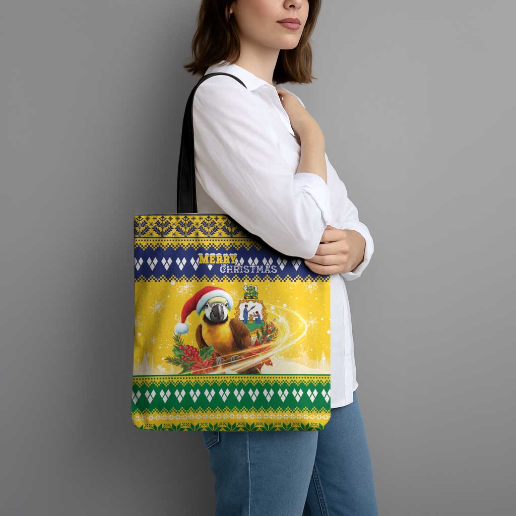 Saint Vincent And The Grenadines Christmas Tote Bag Santa Vincent Parrot With Coat Of Arms - Wonder Print Shop