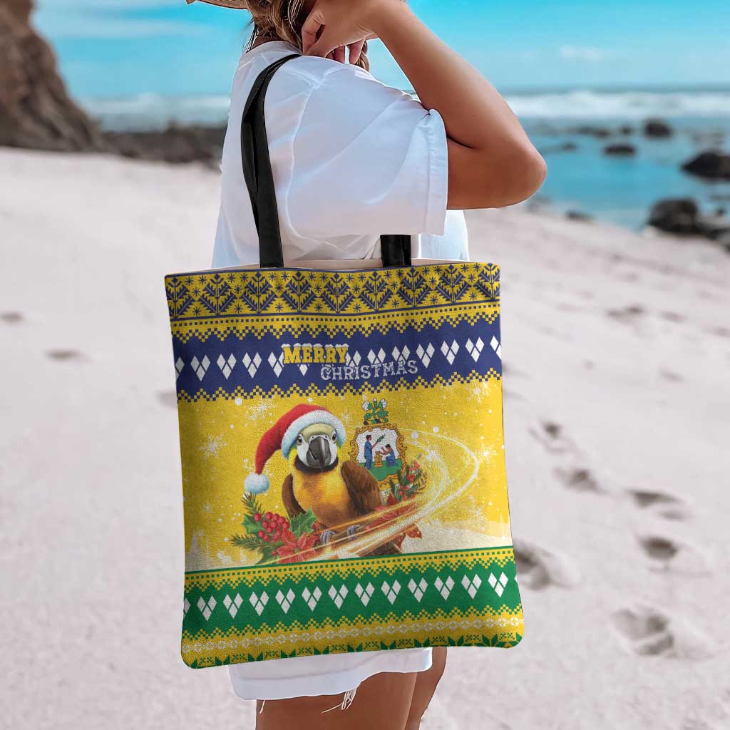 Saint Vincent And The Grenadines Christmas Tote Bag Santa Vincent Parrot With Coat Of Arms - Wonder Print Shop