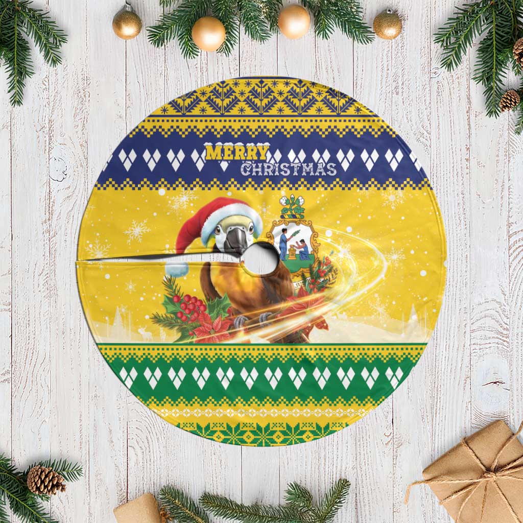 Saint Vincent And The Grenadines Christmas Tree Skirt Santa Vincent Parrot With Coat Of Arms - Wonder Print Shop