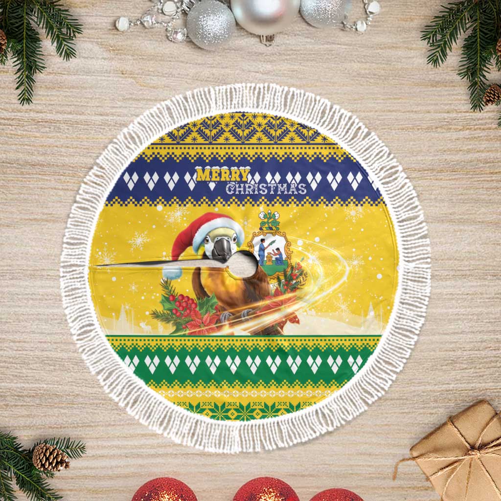 Saint Vincent And The Grenadines Christmas Tree Skirt Santa Vincent Parrot With Coat Of Arms - Wonder Print Shop