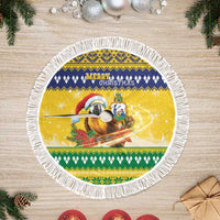 Saint Vincent And The Grenadines Christmas Tree Skirt Santa Vincent Parrot With Coat Of Arms - Wonder Print Shop